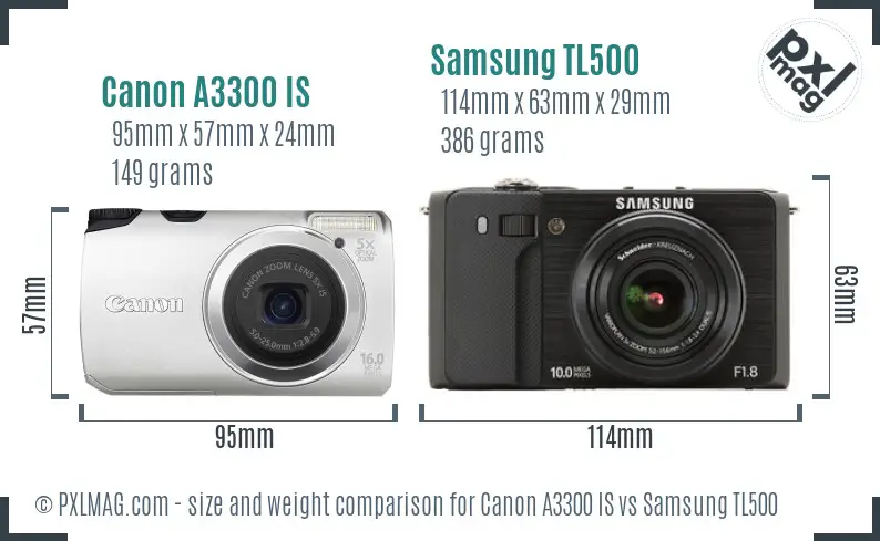 Canon A3300 IS vs Samsung TL500 size comparison Canon A3300 IS vs Samsung TL500 size comparison