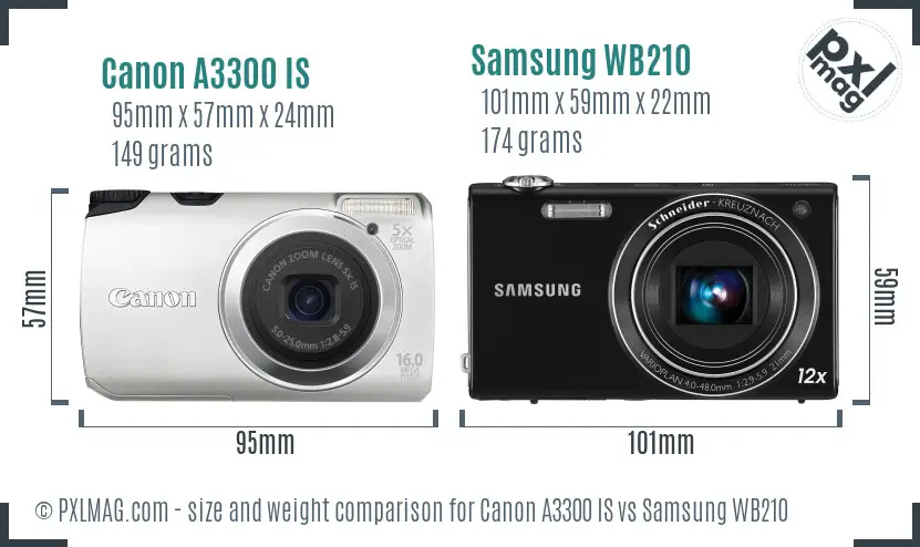 Canon A3300 IS vs Samsung WB210 size comparison Canon A3300 IS vs Samsung WB210 size comparison