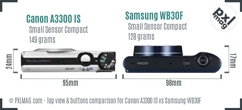 Canon A3300 IS vs Samsung WB30F top view buttons comparison