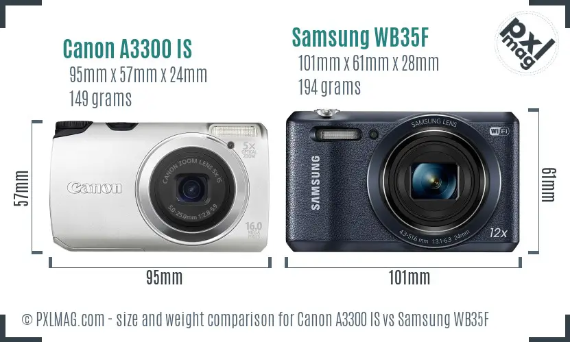 Canon A3300 IS vs Samsung WB35F size comparison