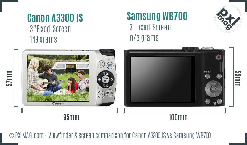 Canon A3300 IS vs Samsung WB700 Screen and Viewfinder comparison Canon A3300 IS vs Samsung WB700 Screen and Viewfinder comparison