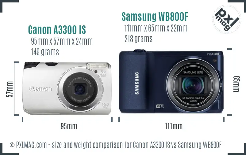 Canon A3300 IS vs Samsung WB800F size comparison