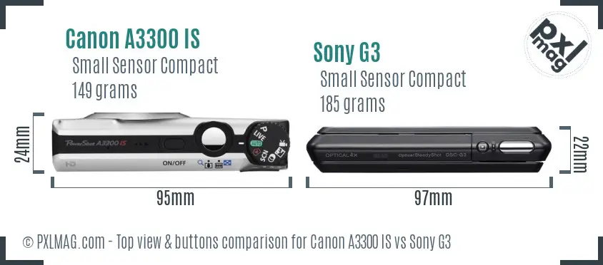 Canon A3300 IS vs Sony G3 top view buttons comparison