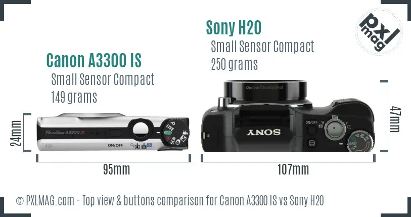 Canon A3300 IS vs Sony H20 top view buttons comparison