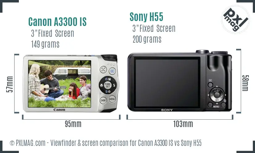 Canon A3300 IS vs Sony H55 Screen and Viewfinder comparison