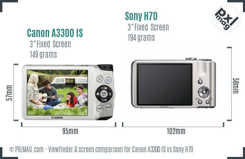 Canon A3300 IS vs Sony H70 Screen and Viewfinder comparison