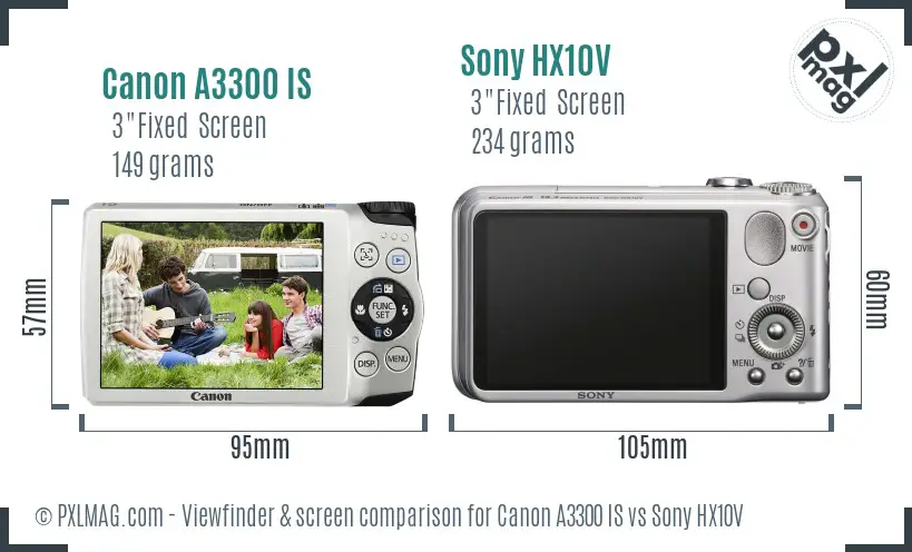 Canon A3300 IS vs Sony HX10V Screen and Viewfinder comparison