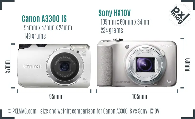 Canon A3300 IS vs Sony HX10V size comparison