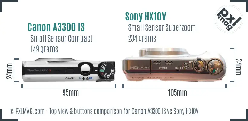 Canon A3300 IS vs Sony HX10V top view buttons comparison