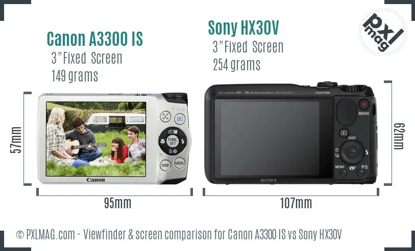 Canon A3300 IS vs Sony HX30V Screen and Viewfinder comparison