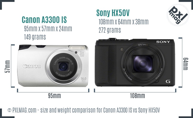 Canon A3300 IS vs Sony HX50V size comparison Canon A3300 IS vs Sony HX50V size comparison