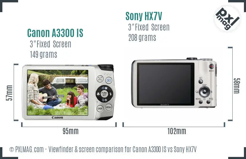 Canon A3300 IS vs Sony HX7V Screen and Viewfinder comparison
