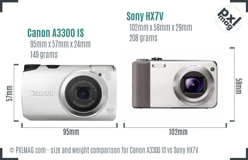 Canon A3300 IS vs Sony HX7V size comparison