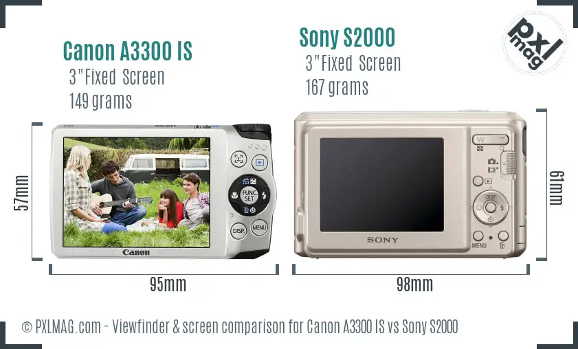 Canon A3300 IS vs Sony S2000 Screen and Viewfinder comparison