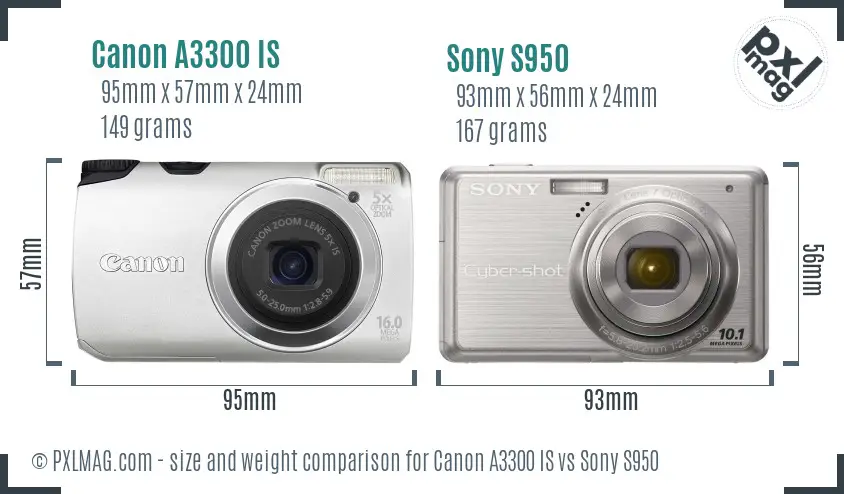 Canon A3300 IS vs Sony S950 size comparison