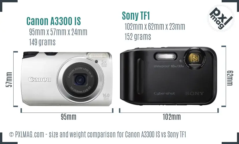 Canon A3300 IS vs Sony TF1 size comparison