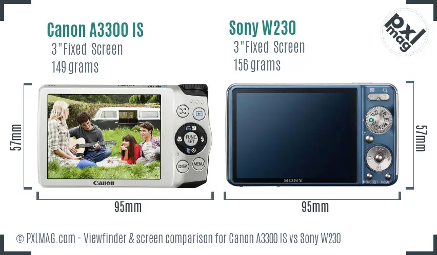 Canon A3300 IS vs Sony W230 Screen and Viewfinder comparison