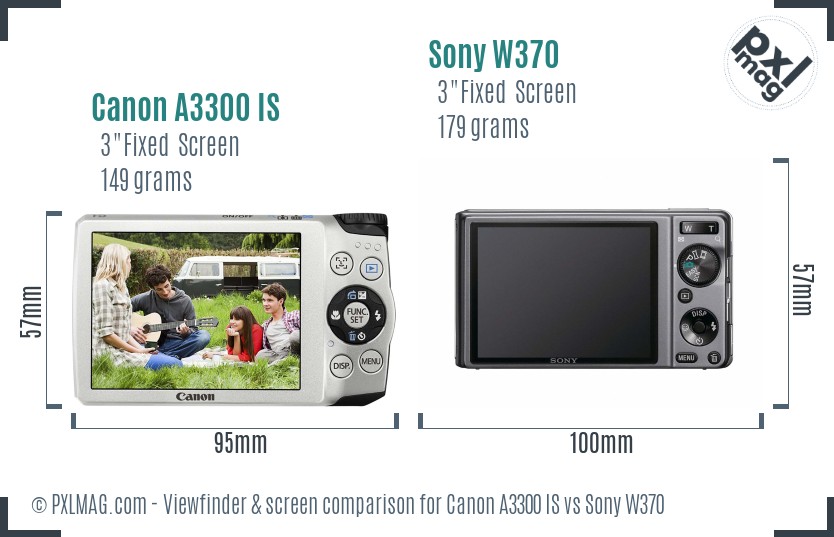 Canon A3300 IS vs Sony W370 Screen and Viewfinder comparison