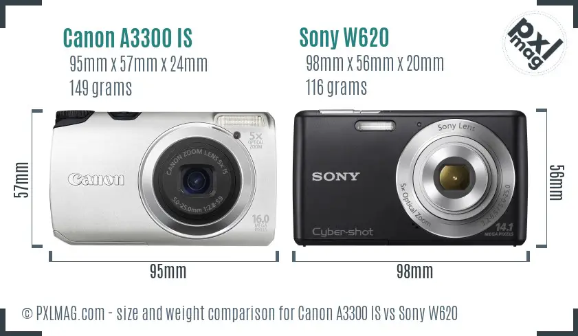 Canon A3300 IS vs Sony W620 size comparison Canon A3300 IS vs Sony W620 size comparison