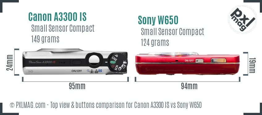 Canon A3300 IS vs Sony W650 top view buttons comparison