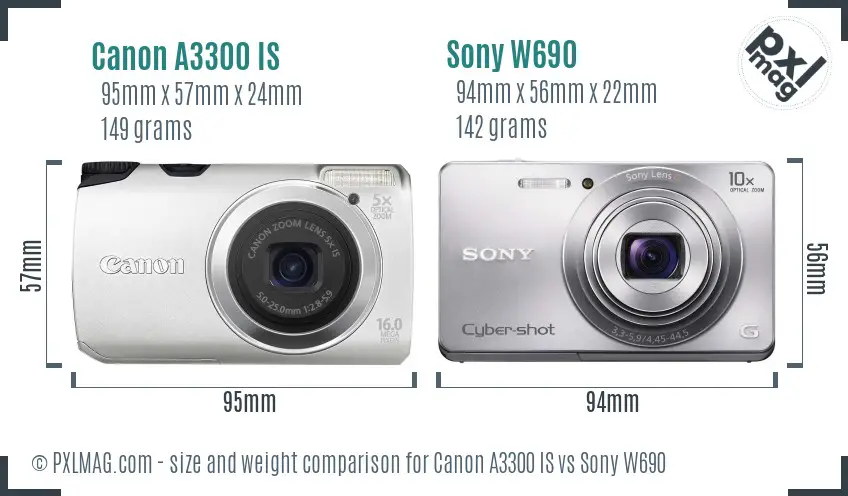 Canon A3300 IS vs Sony W690 size comparison Canon A3300 IS vs Sony W690 size comparison