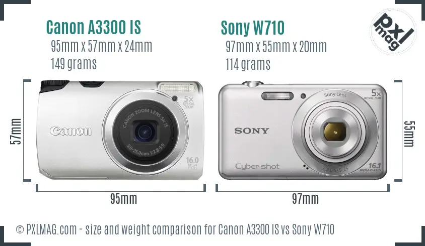 Canon A3300 IS vs Sony W710 size comparison Canon A3300 IS vs Sony W710 size comparison