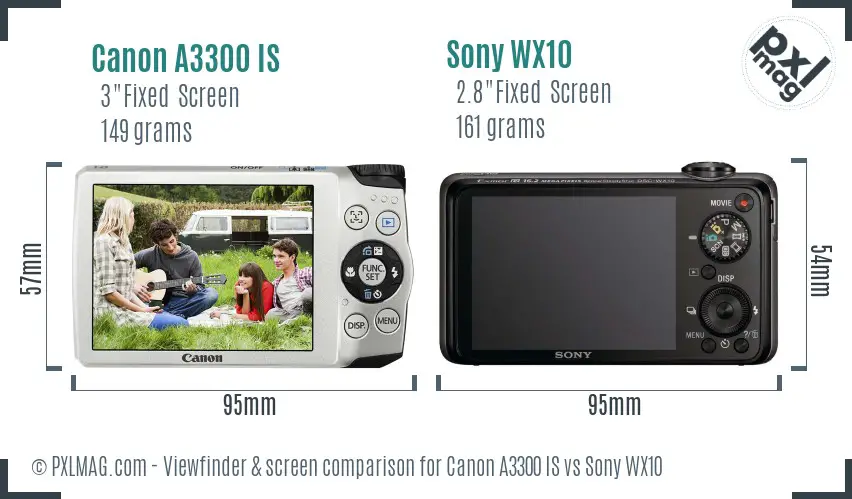 Canon A3300 IS vs Sony WX10 Screen and Viewfinder comparison Canon A3300 IS vs Sony WX10 Screen and Viewfinder comparison
