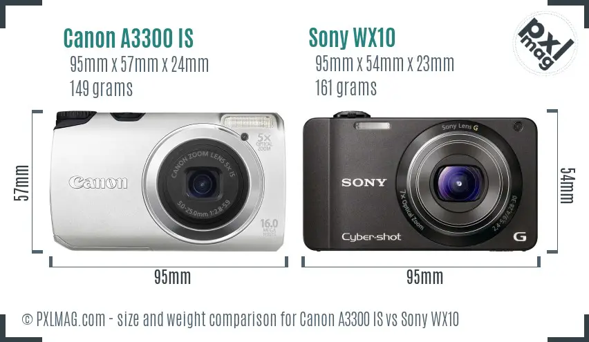 Canon A3300 IS vs Sony WX10 size comparison Canon A3300 IS vs Sony WX10 size comparison