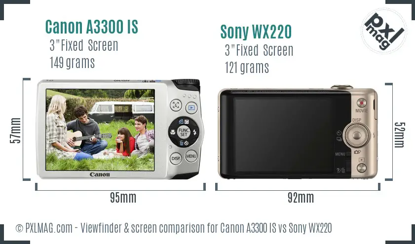 Canon A3300 IS vs Sony WX220 Screen and Viewfinder comparison