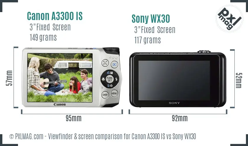 Canon A3300 IS vs Sony WX30 Screen and Viewfinder comparison Canon A3300 IS vs Sony WX30 Screen and Viewfinder comparison