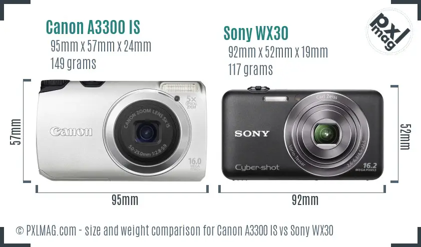 Canon A3300 IS vs Sony WX30 size comparison Canon A3300 IS vs Sony WX30 size comparison