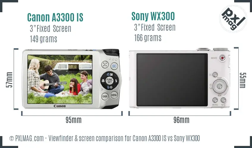 Canon A3300 IS vs Sony WX300 Screen and Viewfinder comparison