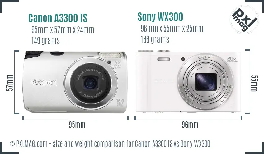Canon A3300 IS vs Sony WX300 size comparison