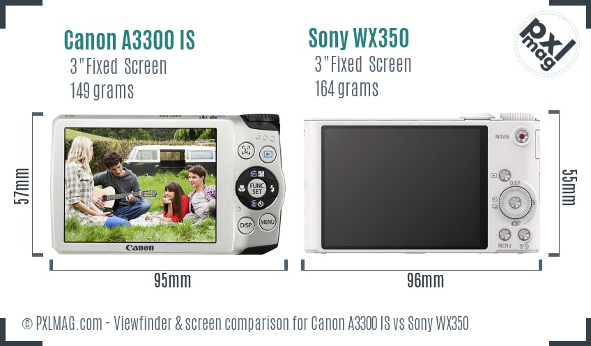 Canon A3300 IS vs Sony WX350 Screen and Viewfinder comparison