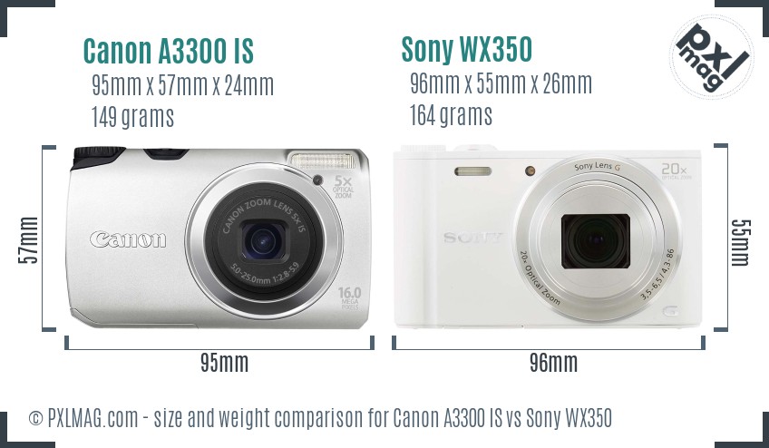 Canon A3300 IS vs Sony WX350 size comparison