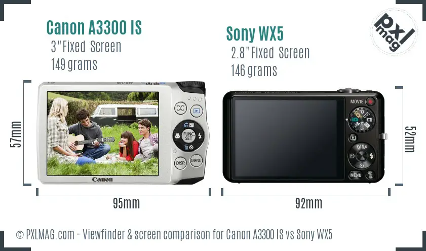 Canon A3300 IS vs Sony WX5 Screen and Viewfinder comparison Canon A3300 IS vs Sony WX5 Screen and Viewfinder comparison