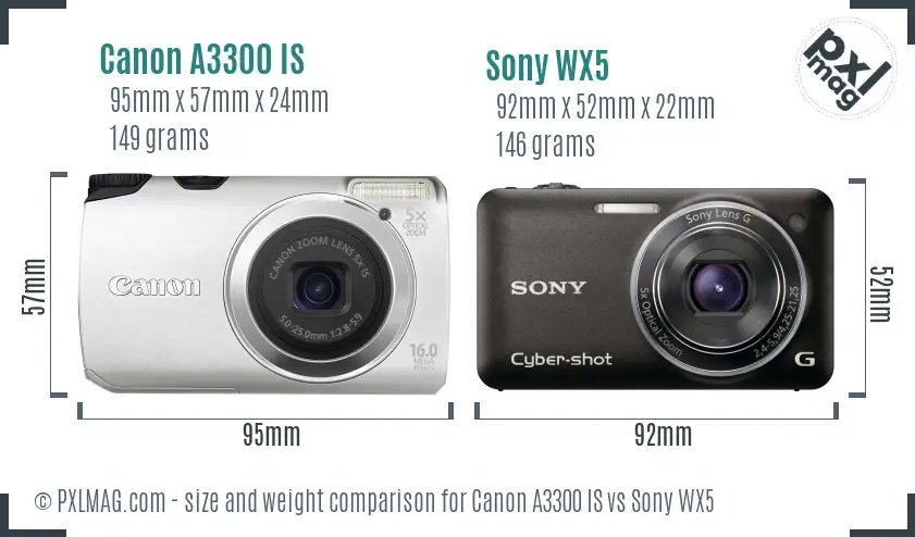 Canon A3300 IS vs Sony WX5 size comparison Canon A3300 IS vs Sony WX5 size comparison