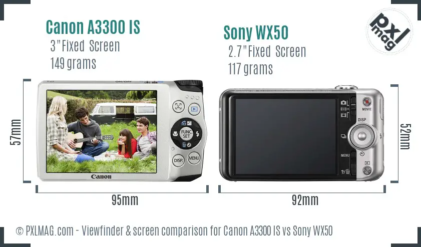 Canon A3300 IS vs Sony WX50 Screen and Viewfinder comparison