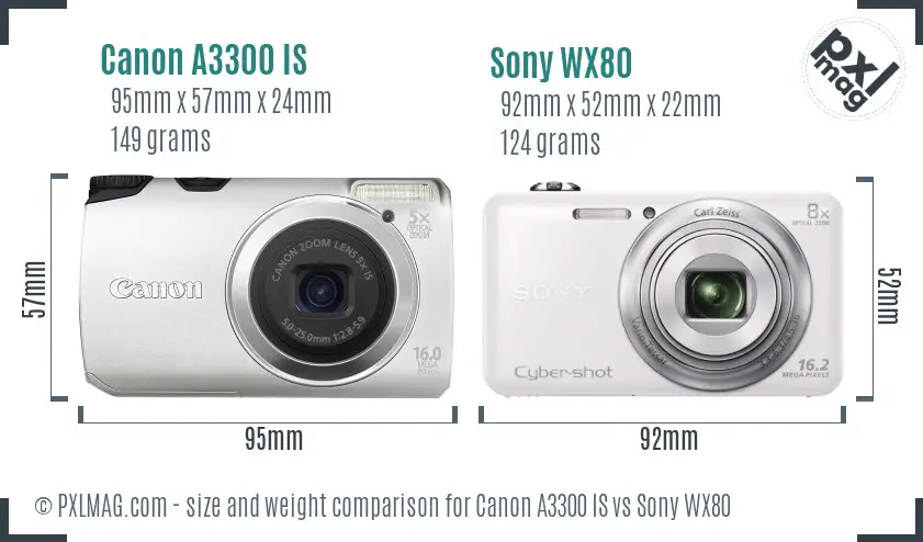 Canon A3300 IS vs Sony WX80 size comparison