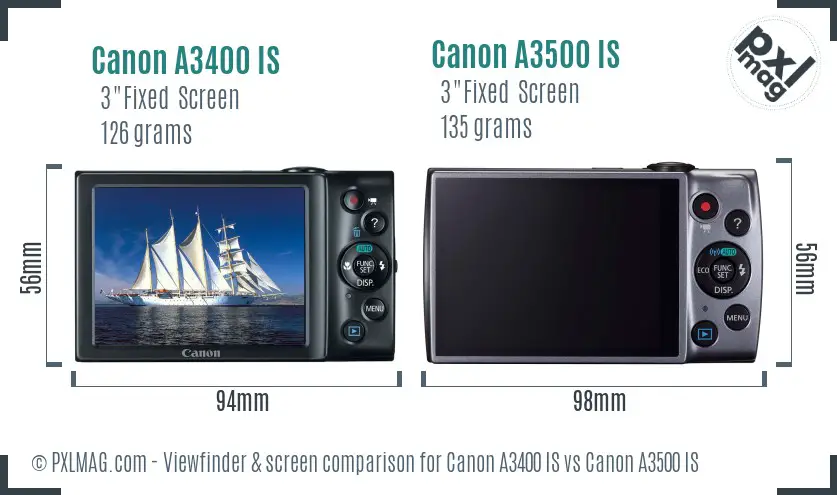 Canon A3400 IS vs Canon A3500 IS Screen and Viewfinder comparison
