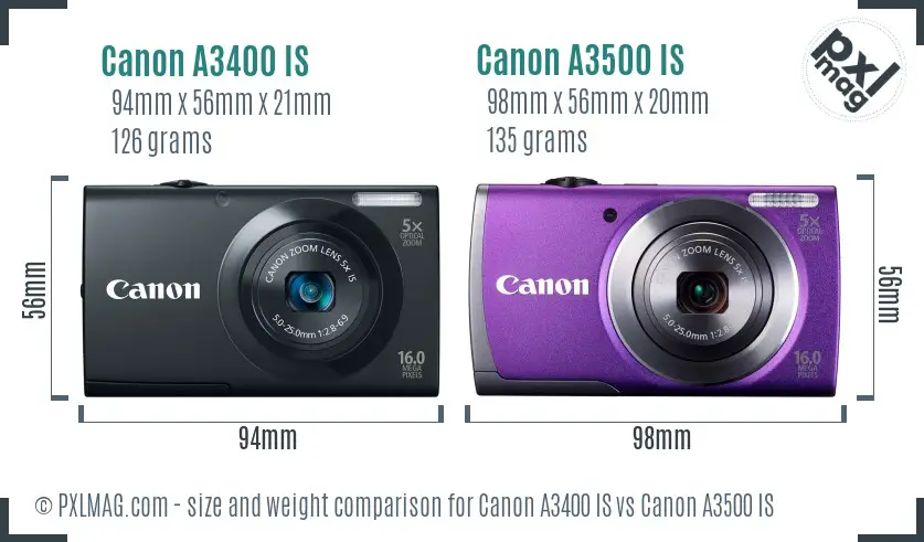 Canon A3400 IS vs Canon A3500 IS size comparison