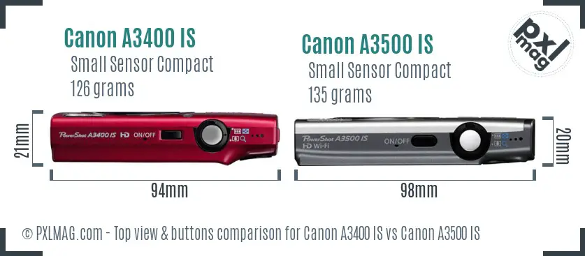 Canon A3400 IS vs Canon A3500 IS top view buttons comparison