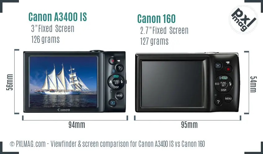 Canon A3400 IS vs Canon 160 Screen and Viewfinder comparison