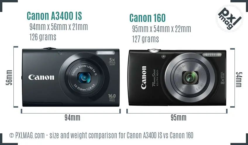 Canon A3400 IS vs Canon 160 size comparison