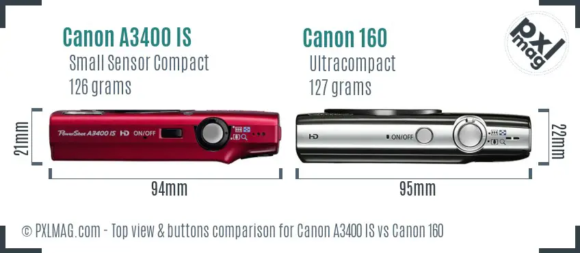 Canon A3400 IS vs Canon 160 top view buttons comparison