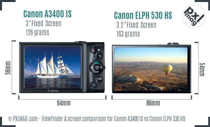 Canon A3400 IS vs Canon ELPH 530 HS Screen and Viewfinder comparison