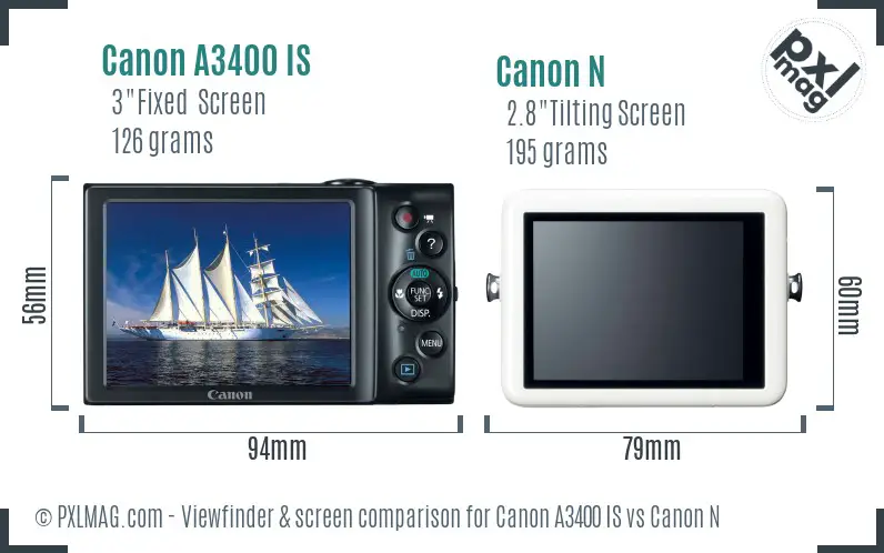 Canon A3400 IS vs Canon N Screen and Viewfinder comparison