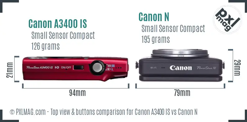 Canon A3400 IS vs Canon N top view buttons comparison