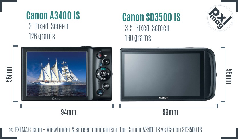 Canon A3400 IS vs Canon SD3500 IS Screen and Viewfinder comparison