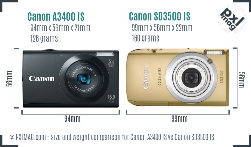 Canon A3400 IS vs Canon SD3500 IS size comparison Canon A3400 IS vs Canon SD3500 IS size comparison